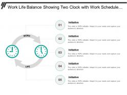 Work life balance showing two clock with work schedule and moving arrows