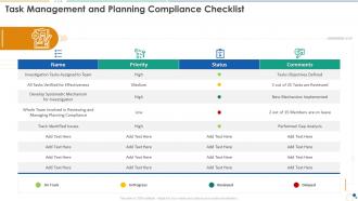 Work plan bundle task management and planning compliance checklist
