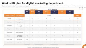 Work Shift Plan For Digital Marketing Department