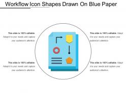 Workflow icon shapes drawn on blue paper