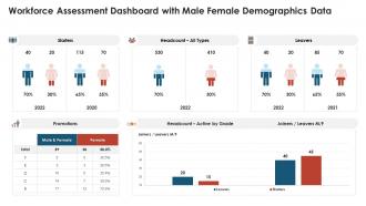 Workforce assessment dashboard with male female demographics data