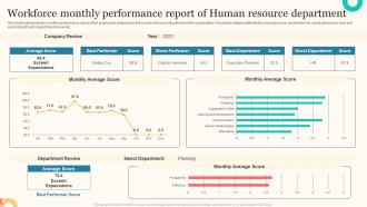 Workforce Monthly Performance Report Of Human Resource Department