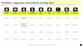 Workforce Suggestions And Feedback Tracking Sheet Streamlined Workforce Management