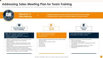 Workforce Training Playbook Addressing Sales Meeting Plan For Team Training
