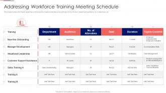 Workforce Tutoring Playbook Addressing Workforce Training Meeting Schedule Ppt Topics