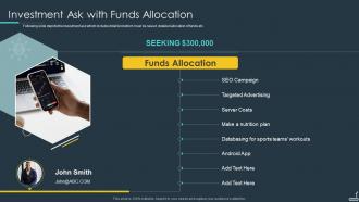 Workout App Startup Investor Presentation Investment Ask With Funds Allocation