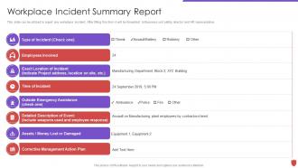 Workplace incident summary report cyber security risk management