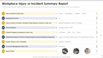 Workplace Injury Or Incident Summary Report Construction Playbook Ppt Guidelines