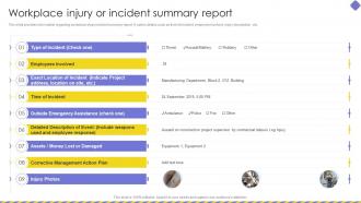 Workplace Injury Or Incident Summary Report Embracing Construction Playbook