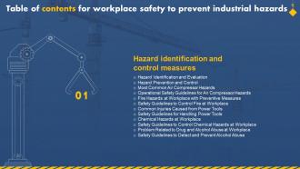 Workplace Safety To Prevent Industrial Hazards For Table Of Contents