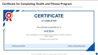 Workplace Wellness Playbook Certificate For Completing Health And Fitness Program