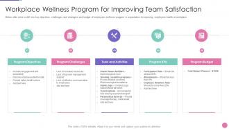 Workplace wellness program for improving team satisfaction strategic develop organization