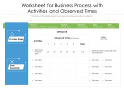 Worksheet for business process with activities and observed times
