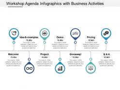 Workshop agenda infographics with business activities