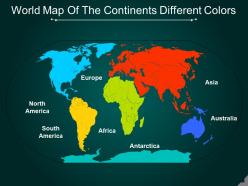 World map of the continents different colors