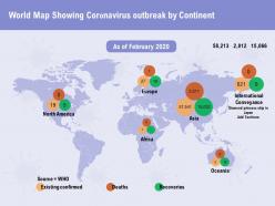 World map showing coronavirus outbreak by continent source ppt powerpoint presentation outfit