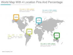 World map with 4 location pins and percentage powerpoint topics