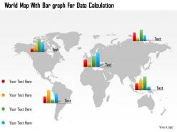 World map with bar graphs for data calculation ppt presentation slides