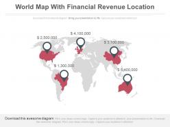 World map with financial revenue locations powerpoint slides