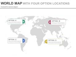World map with four option locations powerpoint slides