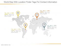 World map with location finder tags for contact information ppt slides