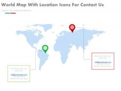 World map with location icons for contact us powerpoint slides