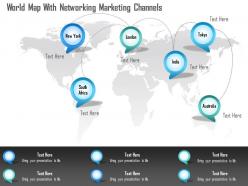 World map with networking marketing channels ppt presentation slides