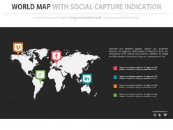 World map with social media capture indication powerpoint slides
