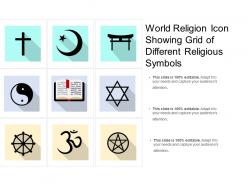 World religion icon showing grid of different religious symbols