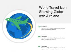 World travel icon showing globe with airplane