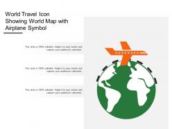 World travel icon showing world map with airplane symbol