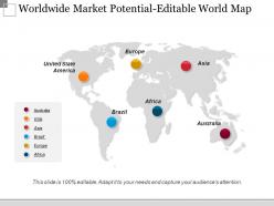 Worldwide market potential editable world map ppt images gallery