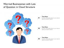 Worried businessman with lots of question in cloud structure