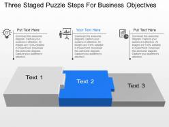 Wp three staged puzzle steps for business objectives powerpoint template