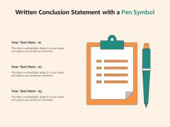 Written conclusion statement with a pen symbol