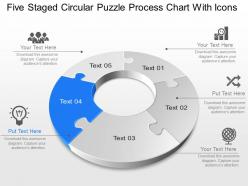 Xm five staged circular puzzle process chart with icons powerpoint template
