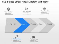 Xo five staged linear arrow diagram with icons powerpoint template