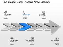 Xp five staged linear process arrow diagram powerpoint template