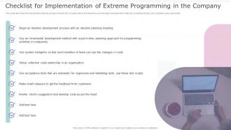 XP Practices Checklist For Implementation Of Extreme Programming In The Company