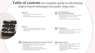 Y152 Table Of Contents For Complete Guide To Advertising Improvement Techniques For Pastry Shop Strategy SS V Interactive Editable
