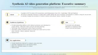 Y199 Synthesia AI Video Generation Platform Executive Summary AI SS