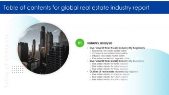 Y226 Global Real Estate Industry Outlook By Segments Business Type And Geography Table Of Contents IR SS
