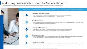Yammer investor funding elevator pitch deck addressing business value driven by yammer platform