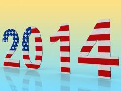 Year 2014 with colors of american flag stock photo