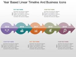 Year based linear timeline and business icons flat powerpoint design