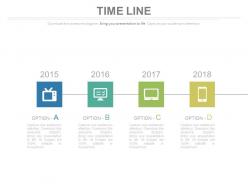 Year based sequential timeline with device icons powerpoint slides