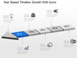 Year based timeline growth with icons powerpoint template slide