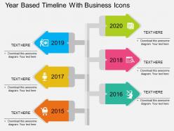 Year based timeline with business icons flat powerpoint design