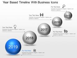 Year based timeline with business icons powerpoint template slide