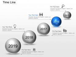 Year based timeline with business icons powerpoint template slide